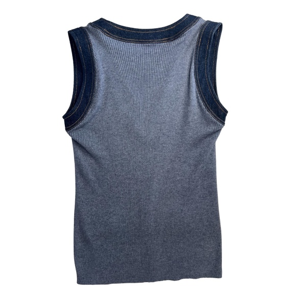 CHANEL CC BLUE DENIM TOP TRIMMED V NECK VEST TANK TOP 2007 (FR42 | LARGE) - Picture 6 of 8